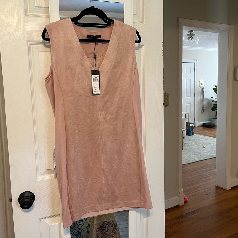 BCBG rose pink cocktail dress in suede/velvet material. Never worn!